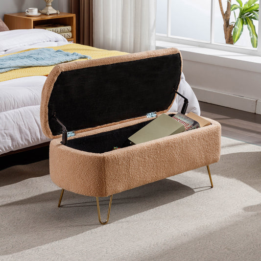 Luxe Divine Collection ~ Camel Storage Ottoman Bench for End of Bed Gold Legs