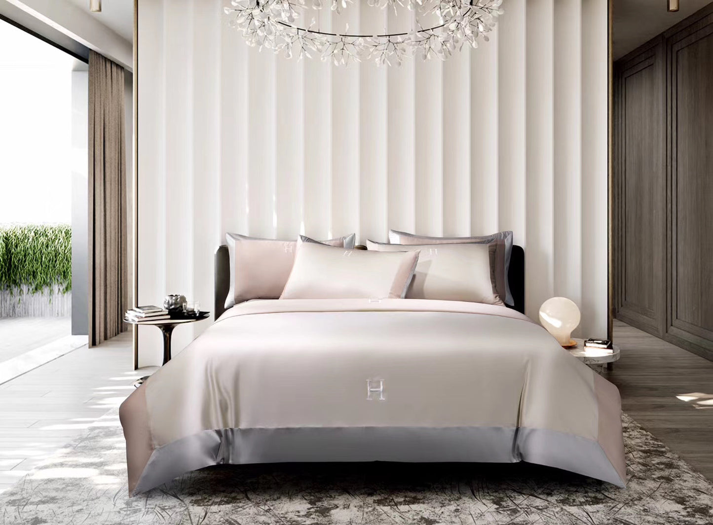 Luxe Divine Collection ~ Luxury Solid Color 60 Long-Staple Cotton Letter Embroidery Four-Piece Bedding Set