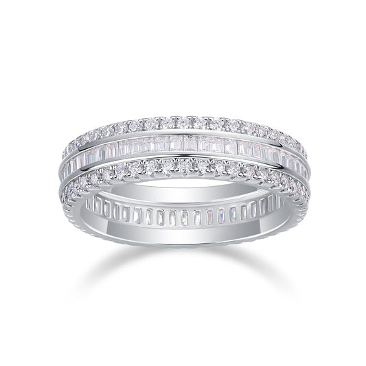Luxe Divine Collection ~ Three Row Moissanite and Silver Ring