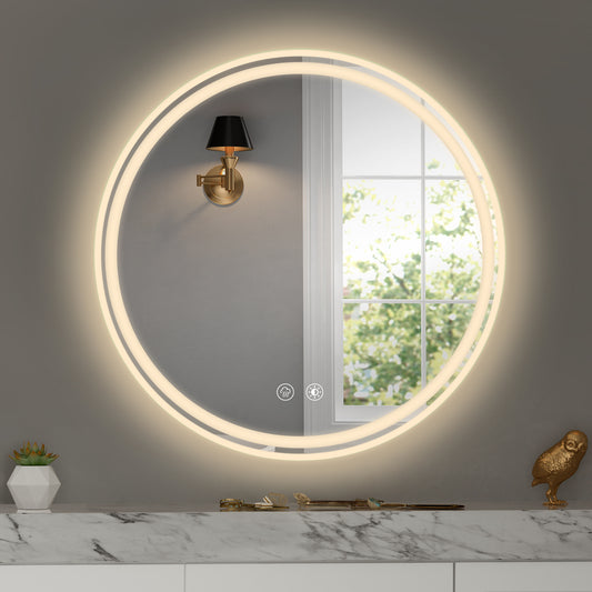 Luxe Divine Collection ~ 28 Inch Round LED Bathroom Mirror -Wall Mounted