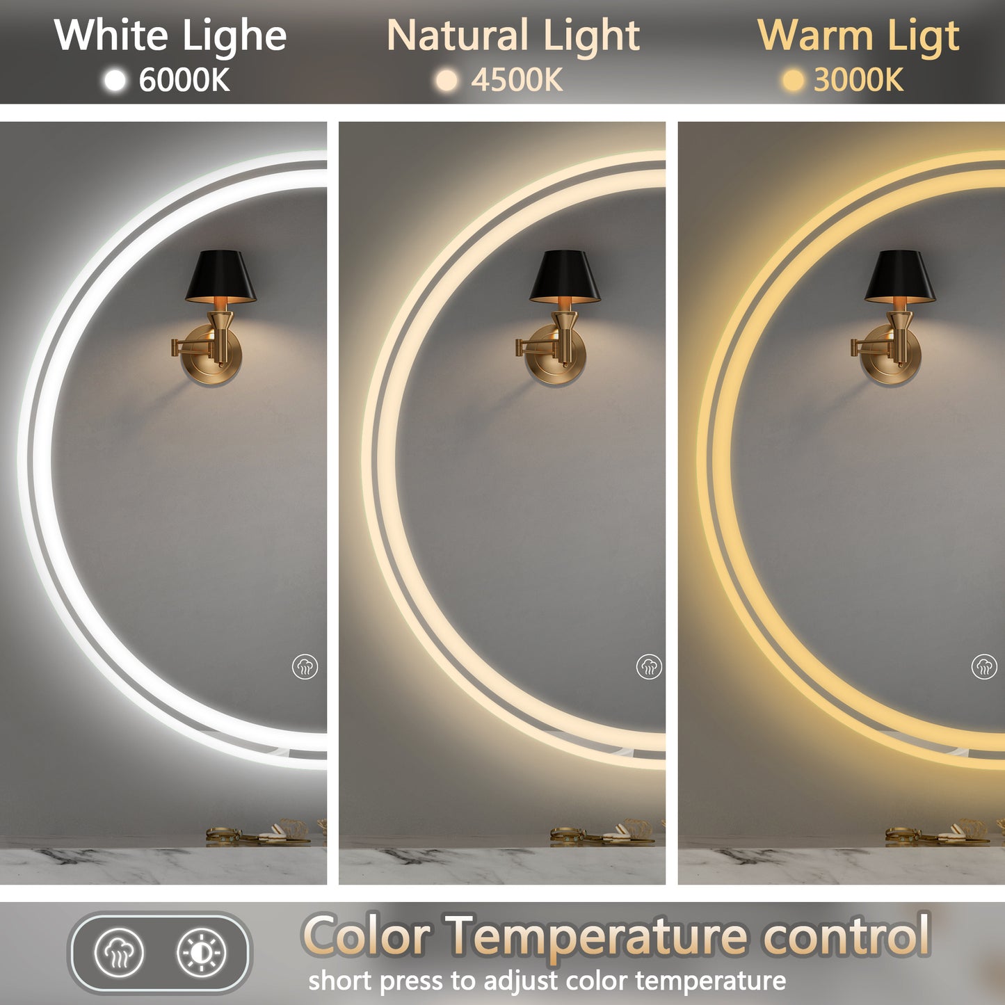 Luxe Divine Collection ~ 28 Inch Round LED Bathroom Mirror -Wall Mounted