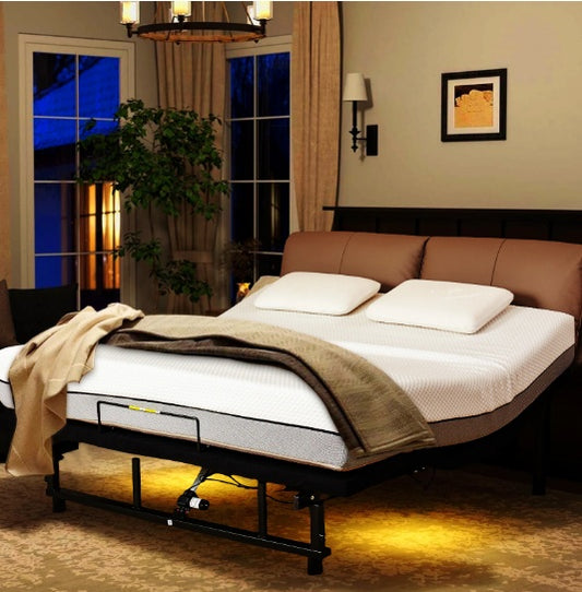 Luxe Divine Collection ~ Adjustable Bed Base Frame Head And Foot Incline, Quiet Motor King Size Zero Gravity, 4 Ports USB, Under-Bed Nightlight