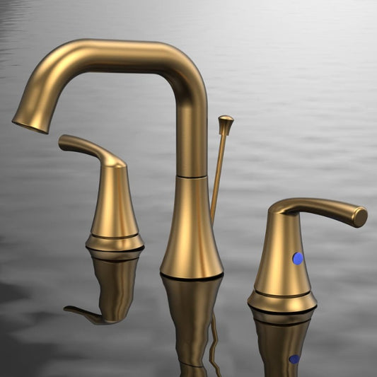 Luxe Divine Collection ~ Brushed Gold Widespread 8 Inch Bathroom Faucet With Pop Up Drain Assembly