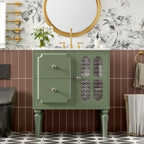 Luxe Divine Collection ~ Vintage Style 30inch Bathroom Vanity With Ceramic Sink Combination