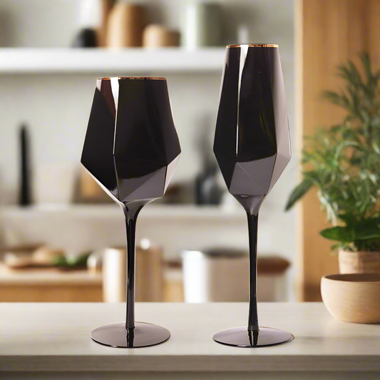 Luxe Divine Collection ~ Pure Black Crystal Golden Edge Wine Glass, Special Champagne Glasses