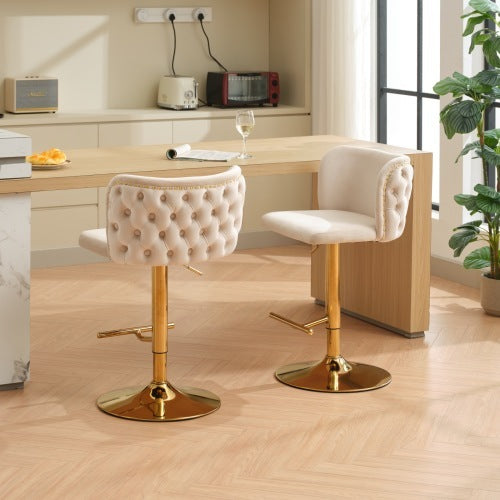 Luxe Divine Collection ~ Furniture,Swivel Barstools Adjusatble Seat Height, Modern PU Upholstered Bar Stools With The Whole Back Tufted, For Home Pub And Kitchen Island, Set of 2