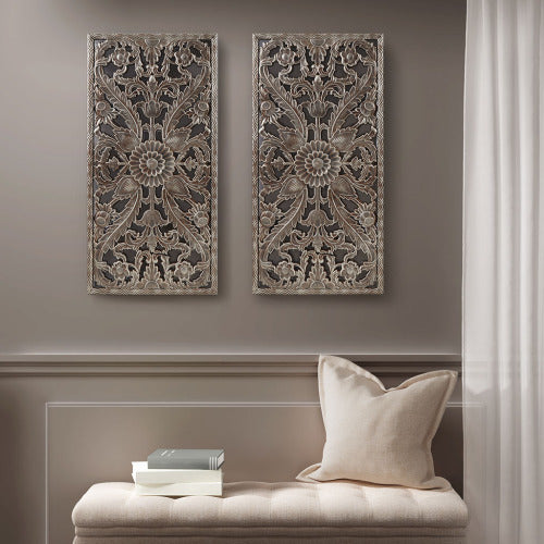 Luxe Divine Collection ~ Distressed Carved Wood 2-piece Wall Decor Set
