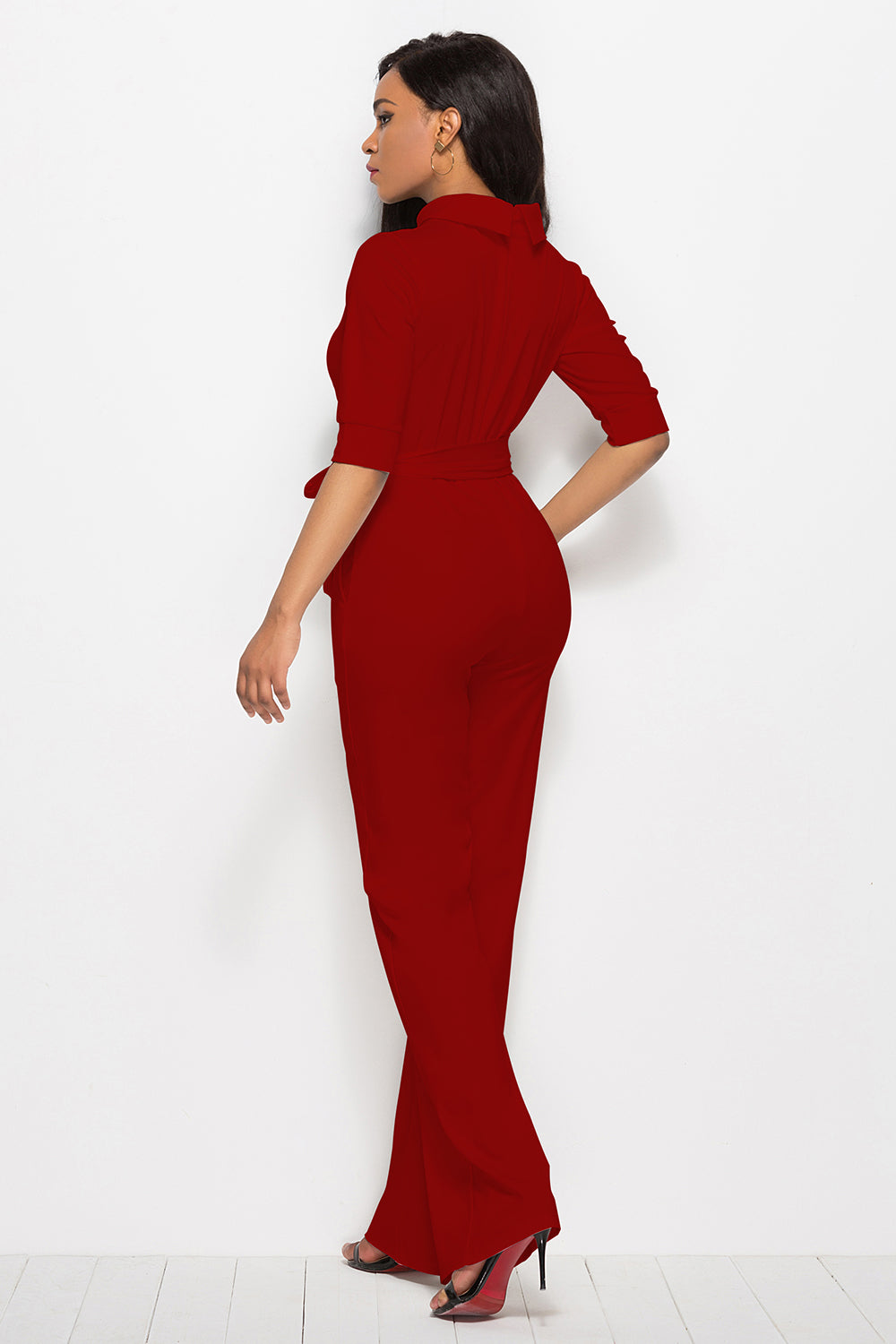 Luxe Divine Collection ~ Mock Neck Tie-Waist Half Sleeve Jumpsuit