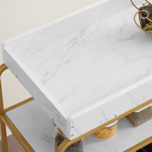Luxe Divine Collection ~ 6-Tier Rolling Bar Serving Cart, Retro Style Wine Cart, With Wine Rack And Glass Holder, For Living Room and Dining Room