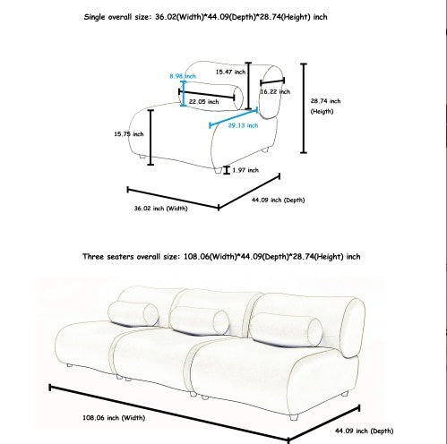 Luxe Divine Collection ~ Contemporary Modular Sofa With Plush Chenille Upholstery - 3-Seat Sectional With Deep Seating & Soft Backrest