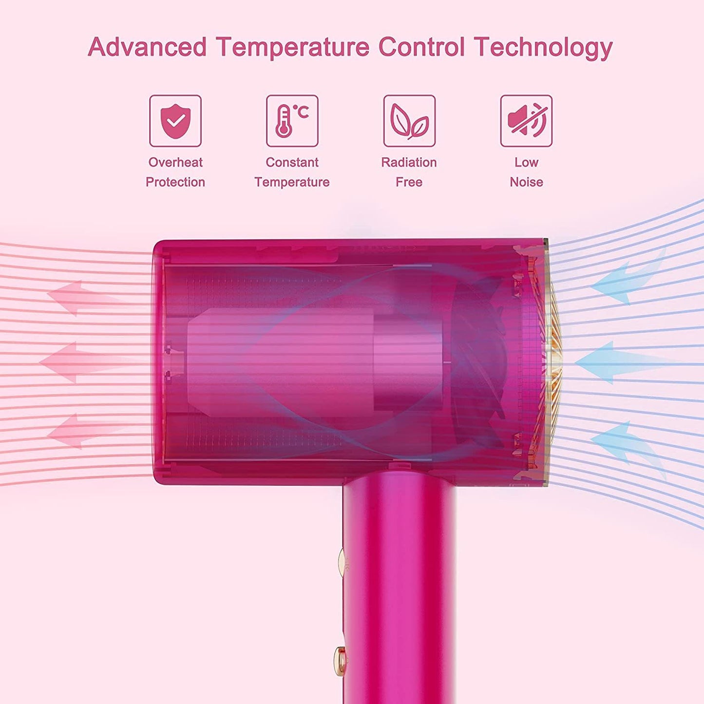 Luxe Divine Collection ~ Water Ionic Hair Dryer, 1800W Blow Dryer With Magnetic Nozzle 2 Speed And 3 Heat Settings Powerful Low Noise Fast Drying Travel Hair Dryer For Home Travel