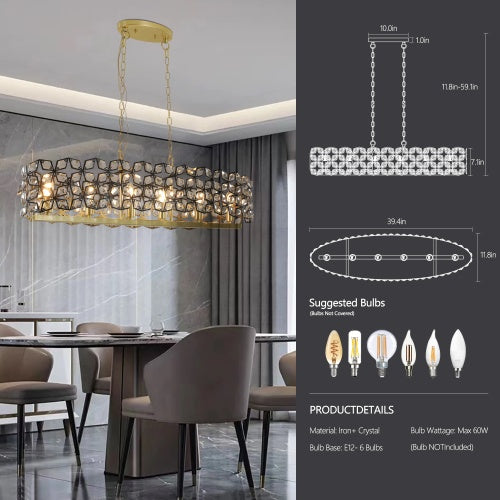 Luxe Divine Collection ~ Modern Champagne Gold Oval Crystal Chandelier