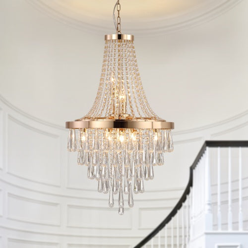 Luxe Divine Collection ~ Golden Crystal Chandelier, Large Modern Luxury Chandelier For Living Room, Dining Room, Bedroom, Hallway - Bulb Not Included