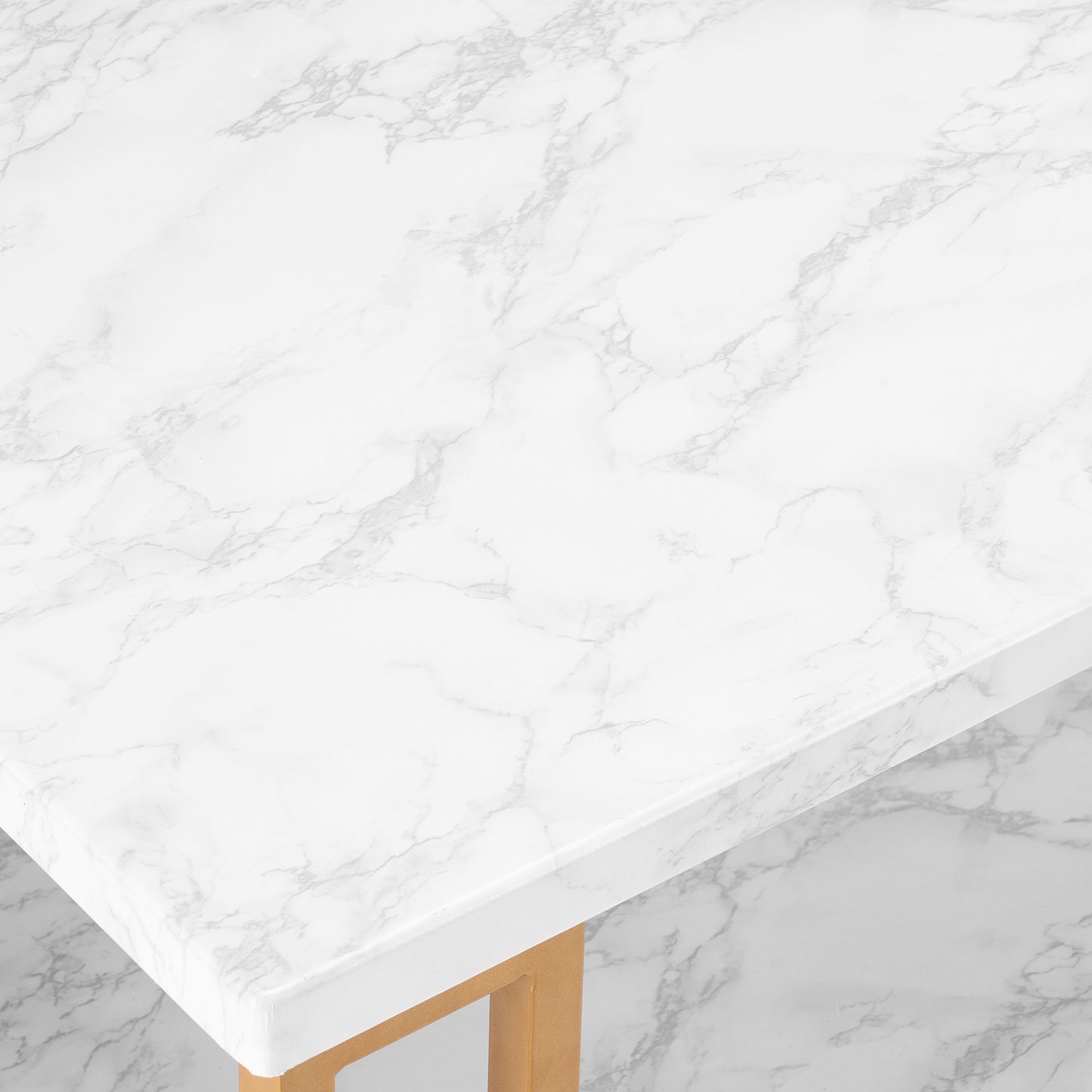 Luxe Divine Collection ~ 106 x 50 x 48cm Rectangular Double Layer Golden Iron Pipe Marble PVC Coffee Table