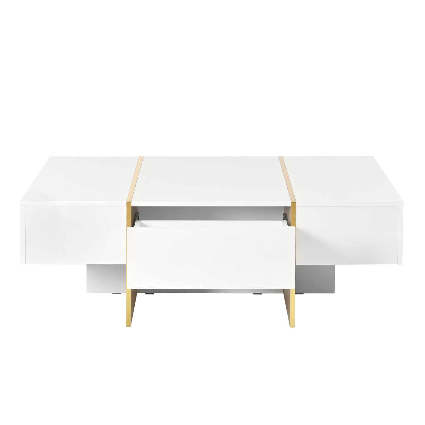 Luxe Divine Collection ~ 47.2 inch x 31.4 inch Multifunctional Rectangular Sofa Table with 2 drawers and Gold Wood Grain Leg Center Table, white
