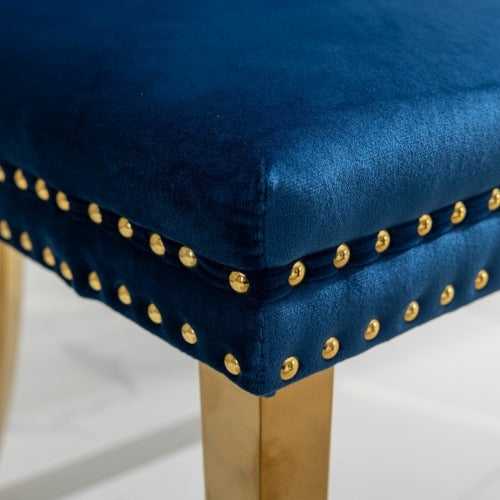 Luxe Divine Collection ~ Luxury Tufted Solid Wood Contemporary Velvet Upholstered Dining Chair With Golden Stainless Steel Plating Legs,Nailhead Trim, Set Of 2