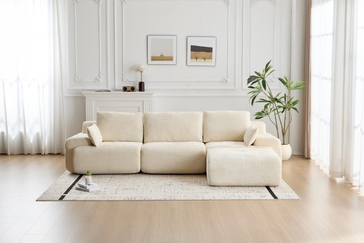 Modern Memory Foam Compressed Sofa,Large Sectional Couches For Living Room,Pet-Friendly Cloud Modular Sectional Sofa,Corduroy Fabric,Extra Deep Loveseat,No Assembly Required, BEIGE