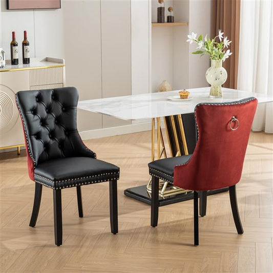 Luxe Divine Collection ~ Collection, Modern High-End Tufted Solid Wood PU & Velvet Upholstered Dining Chair-2 Piece Set