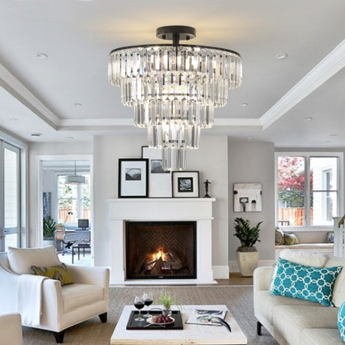 Luxe Divine Collection ~ Large Black Crystal Chandelier, Contemporary Style Chandelier, Dining Room, Living Room, Bedroom - Bulb Not Included