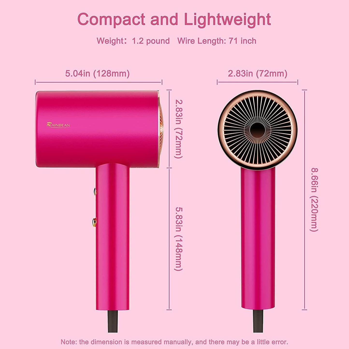 Luxe Divine Collection ~ Water Ionic Hair Dryer, 1800W Blow Dryer With Magnetic Nozzle 2 Speed And 3 Heat Settings Powerful Low Noise Fast Drying Travel Hair Dryer For Home Travel