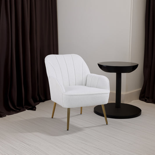 Luxe Divine Collection ~ Modern soft white Teddy fabric ivory chair with ergonomic features featuring gold legs and adjustable legs