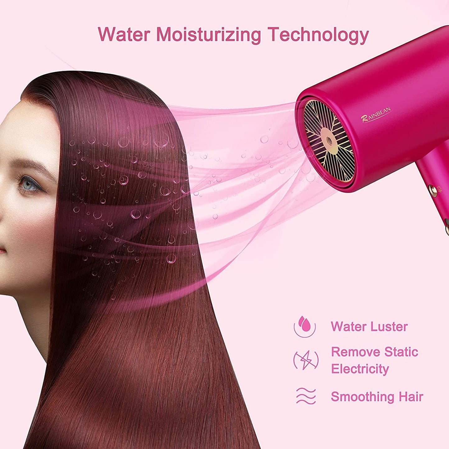 Luxe Divine Collection ~ Water Ionic Hair Dryer, 1800W Blow Dryer With Magnetic Nozzle 2 Speed And 3 Heat Settings Powerful Low Noise Fast Drying Travel Hair Dryer For Home Travel