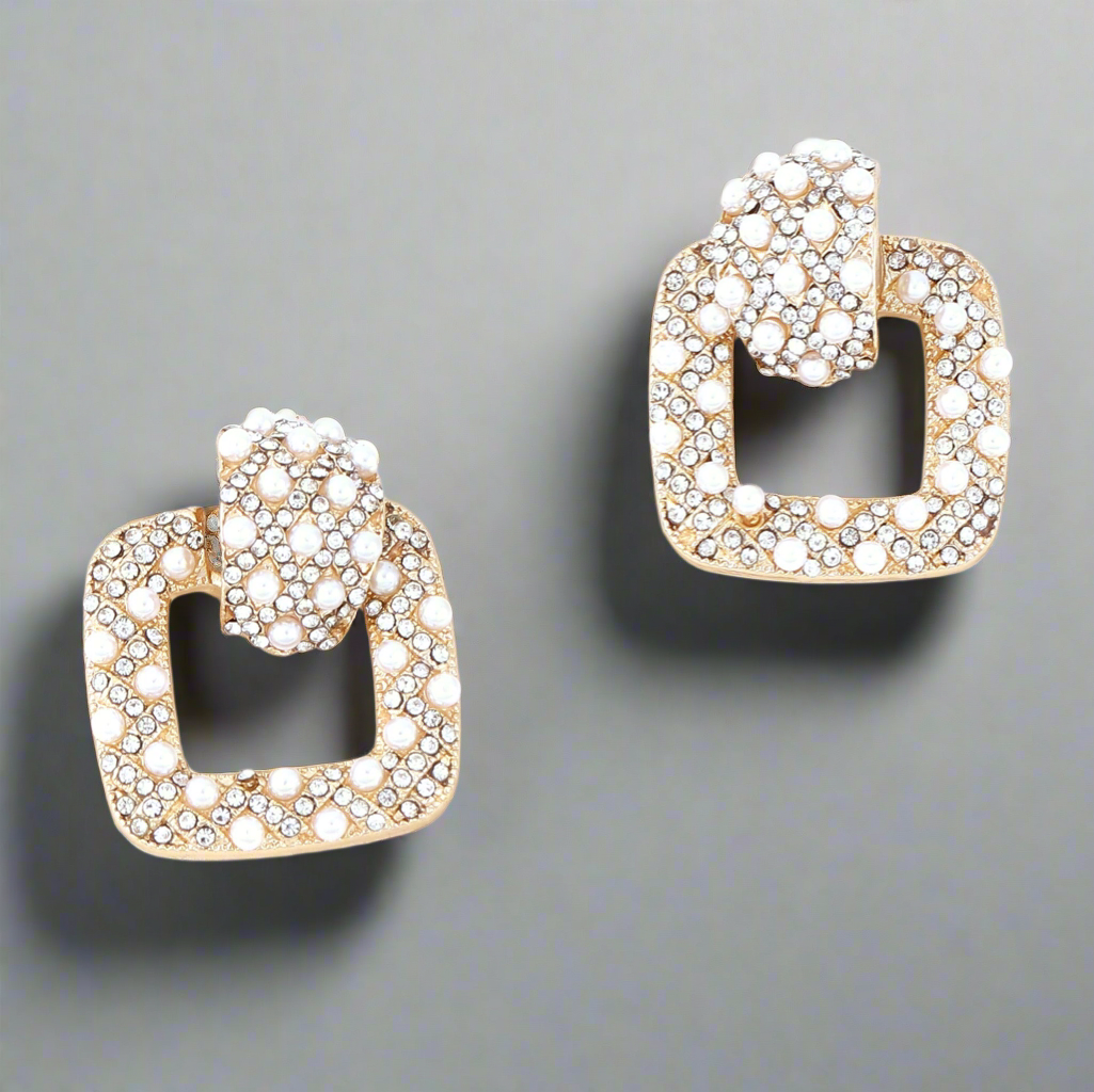 Luxe Divine Collection ~ Geometric Inlaid Rhinestones Fashion/Costume Earrings