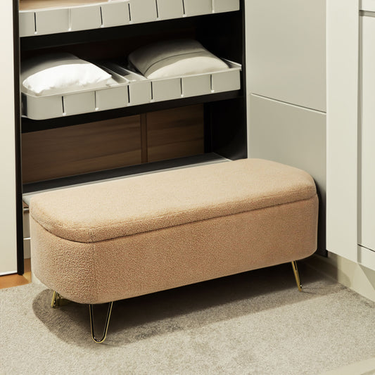 Luxe Divine Collection ~ Camel Storage Ottoman Bench for End of Bed Gold Legs