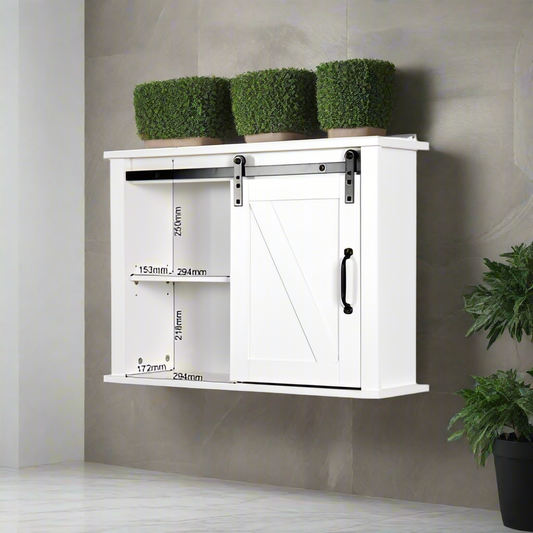 Luxe Divine Collection ~ Bathroom Wall Cabinet with 2 Adjustable Shelves Wooden Storage Cabinet with a Barn Door 27.16x7.8x19.68 inch