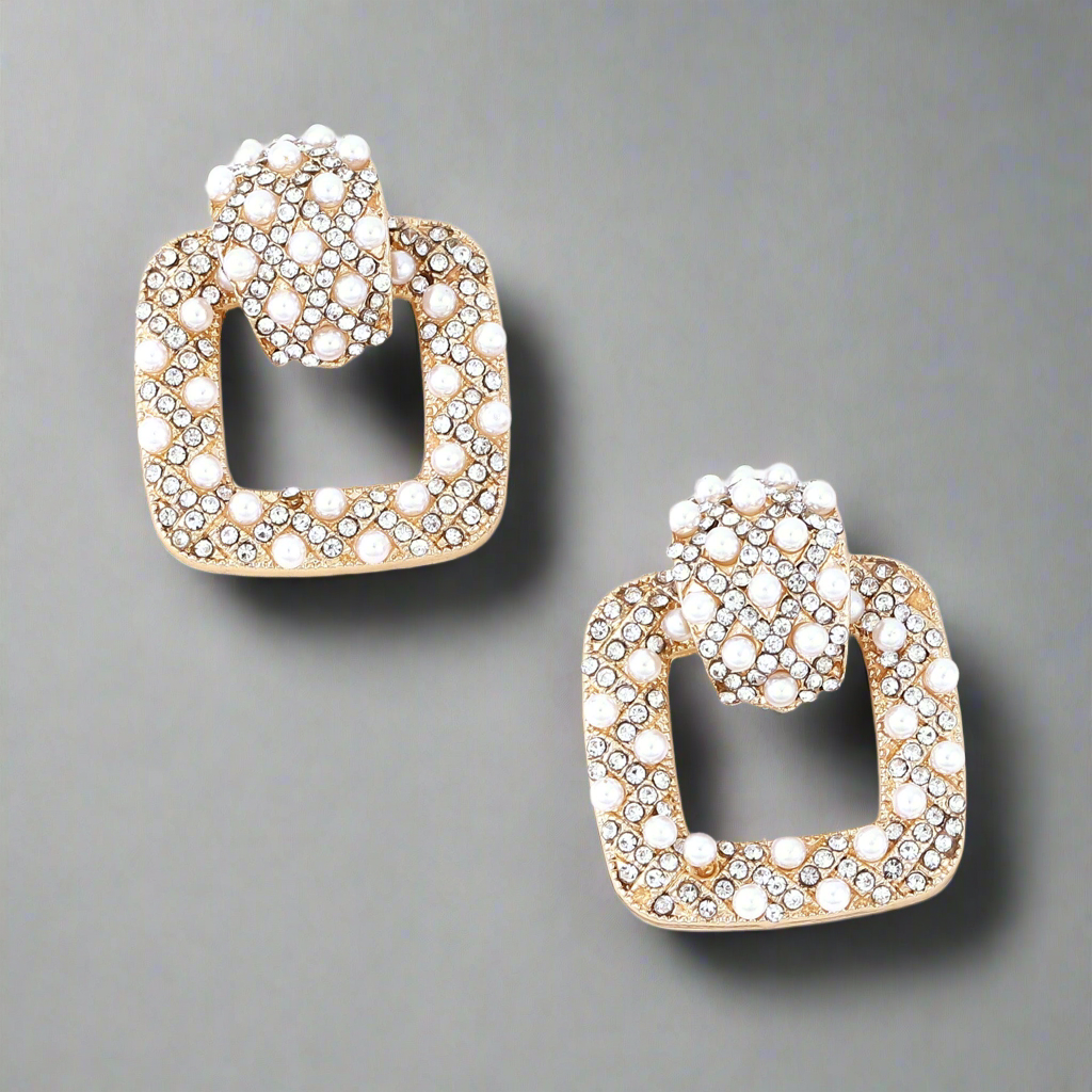 Luxe Divine Collection ~ Geometric Inlaid Rhinestones Fashion/Costume Earrings