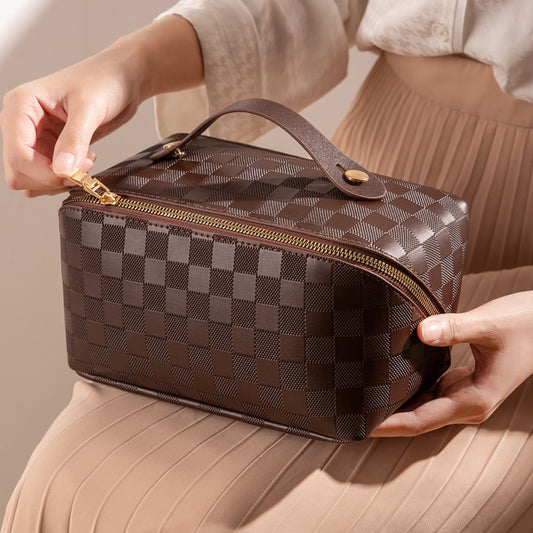 Luxe Divine Collection ~ Checkered Pillow Bag Makeup Bag Portable Travel Cosmetics Bag