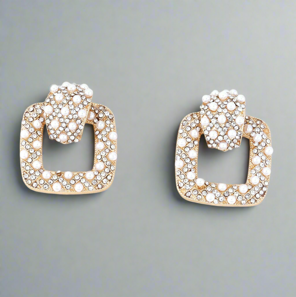 Luxe Divine Collection ~ Geometric Inlaid Rhinestones Fashion/Costume Earrings