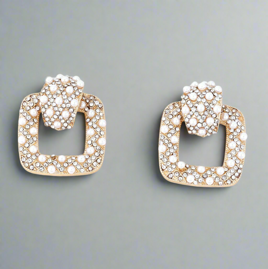 Luxe Divine Collection ~ Geometric Inlaid Rhinestones Fashion/Costume Earrings