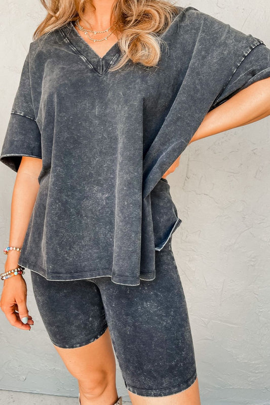 Luxe Divine Collection ~ V-Neck Dropped Shoulder Top and Shorts Set