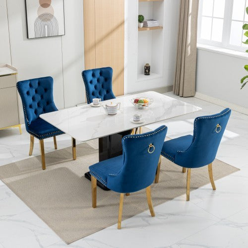Luxe Divine Collection ~ Luxury Tufted Solid Wood Contemporary Velvet Upholstered Dining Chair With Golden Stainless Steel Plating Legs,Nailhead Trim, Set Of 2