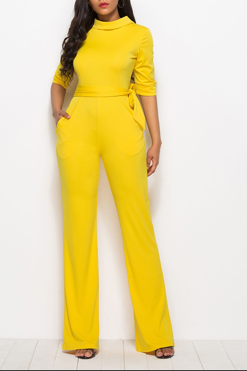 Luxe Divine Collection ~ Mock Neck Tie-Waist Half Sleeve Jumpsuit
