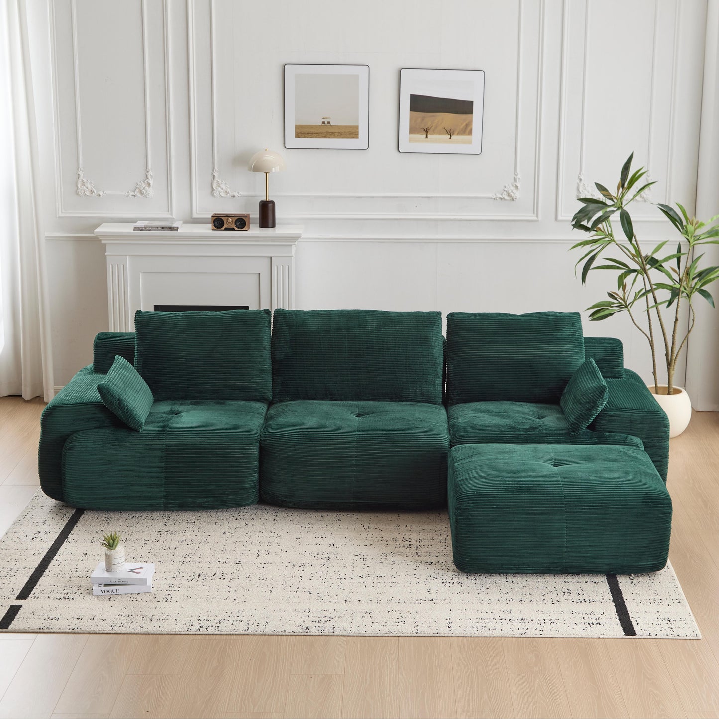 Modern Memory Foam Compressed Sofa,Large Sectional Couches For Living Room,Pet-Friendly Cloud Modular Sectional Sofa,Corduroy Fabric,Extra Deep Loveseat,No Assembly Required,Green