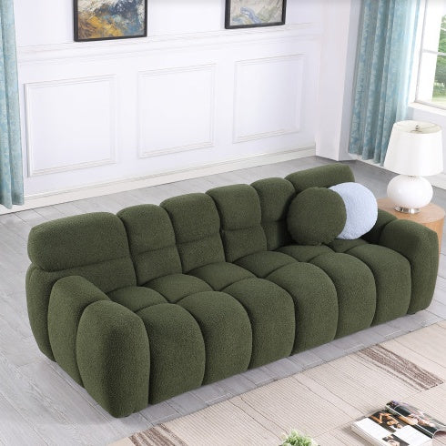 Luxe Divine Collection ~ 87.4 Length ,35.83 Depth, Marshmallow Sofa, Boucle Sofa, Green