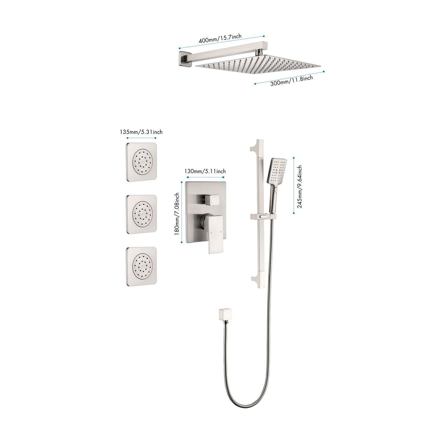 Luxe Divine Collection ~ Shower System With Shower Head, Hand Shower, Slide Bar, Sprayer, Shower Arm, Hose, Valve Trim And Lever Handle