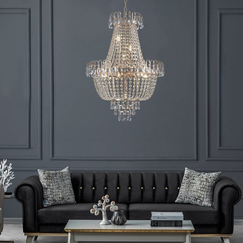 Luxe Divine Collection ~ Golden Crystal Chandelier, Large Modern Luxury Chandelier, Suitable For Living Room, Dining Room, Bedroom, Hallway - Bulb not Included