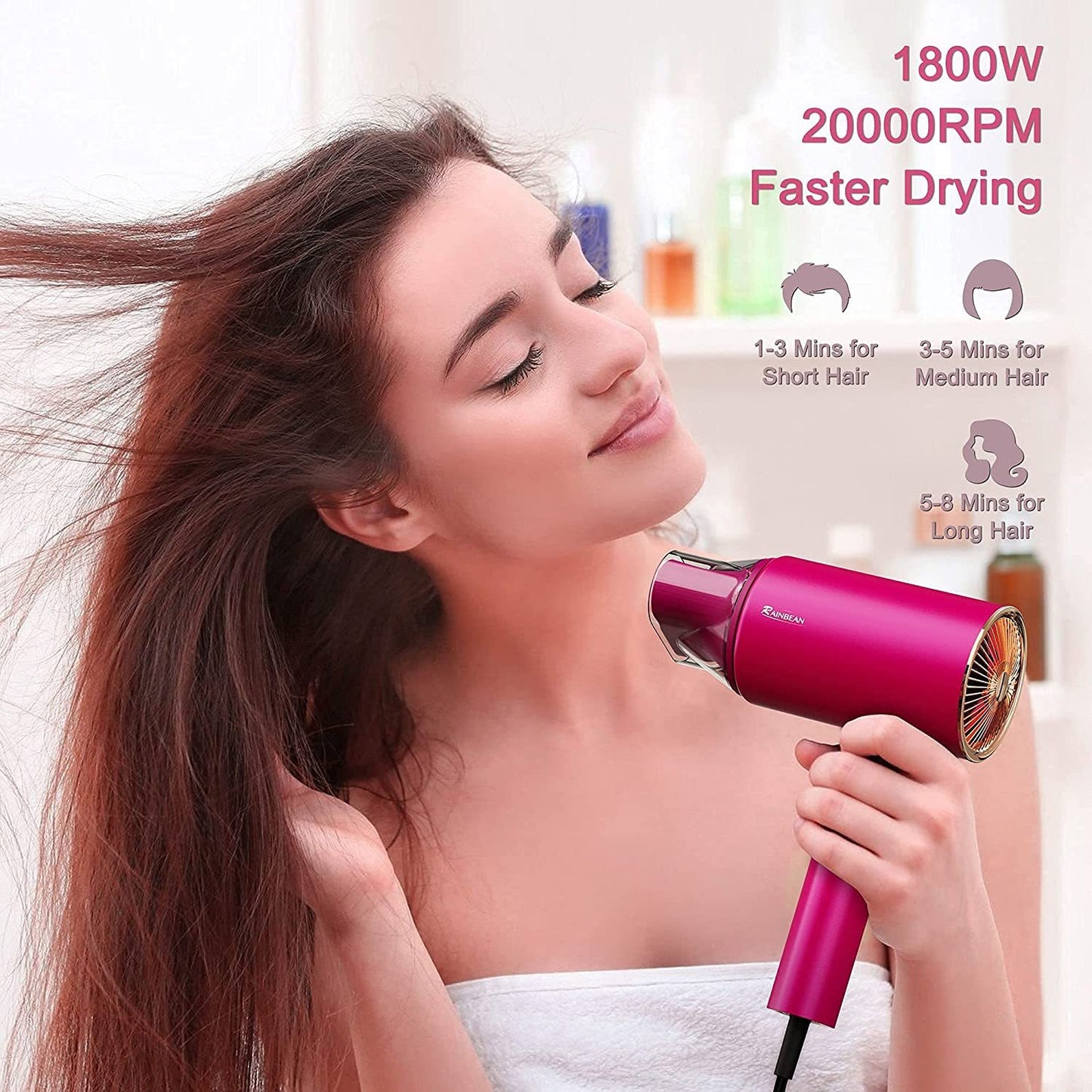 Luxe Divine Collection ~ Water Ionic Hair Dryer, 1800W Blow Dryer With Magnetic Nozzle 2 Speed And 3 Heat Settings Powerful Low Noise Fast Drying Travel Hair Dryer For Home Travel