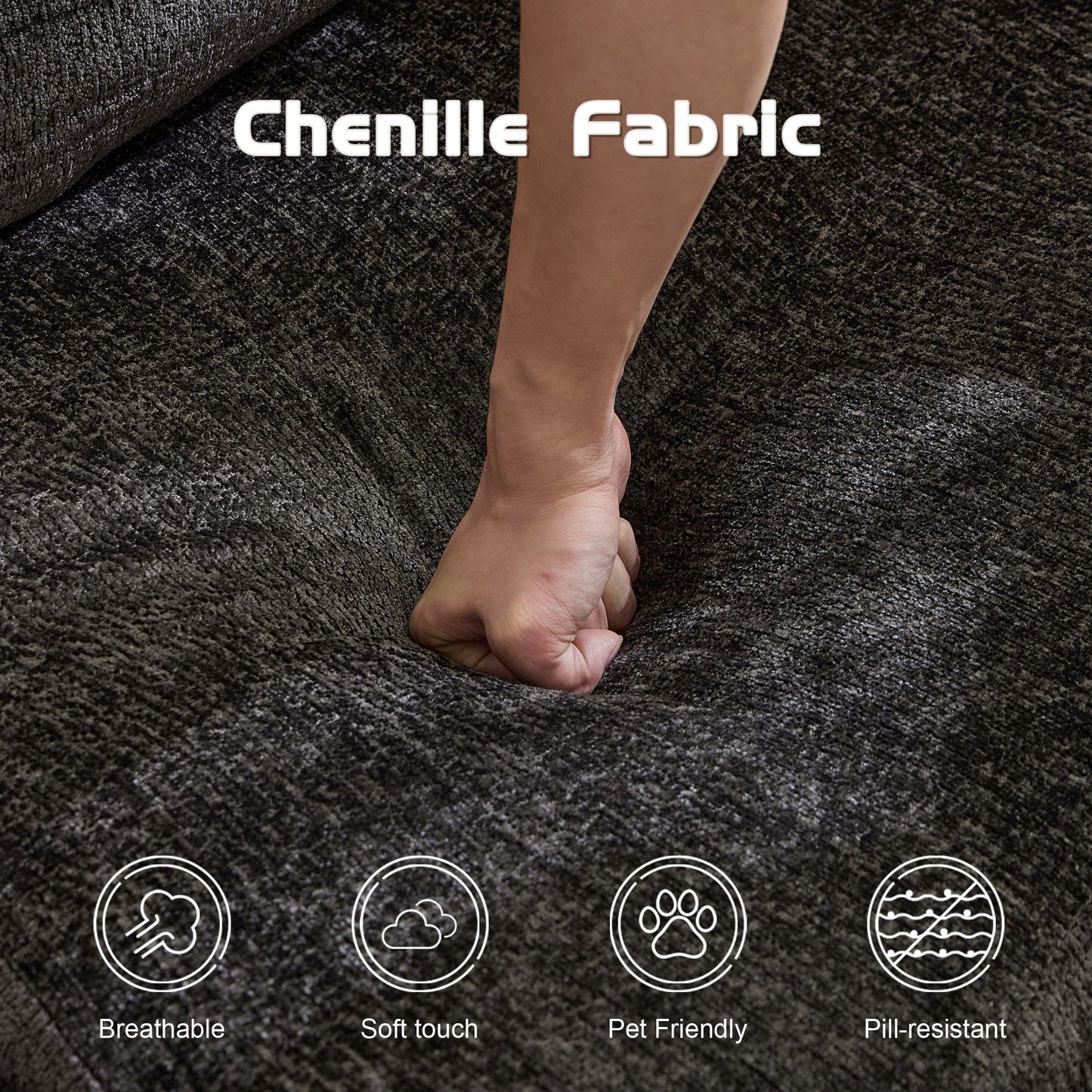 Compression Sofa,Convertible Floor Sofa Bed With Fixed-Shape Frame, Boneless Modular Sectional Sofa,No Assembly Required,Chenille Fabric,for Living Room Bedroom,Black