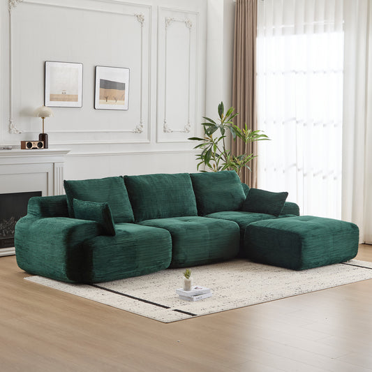 Modern Memory Foam Compressed Sofa,Large Sectional Couches For Living Room,Pet-Friendly Cloud Modular Sectional Sofa,Corduroy Fabric,Extra Deep Loveseat,No Assembly Required,Green