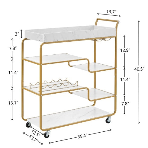 Luxe Divine Collection ~ 6-Tier Rolling Bar Serving Cart, Retro Style Wine Cart, With Wine Rack And Glass Holder, For Living Room and Dining Room