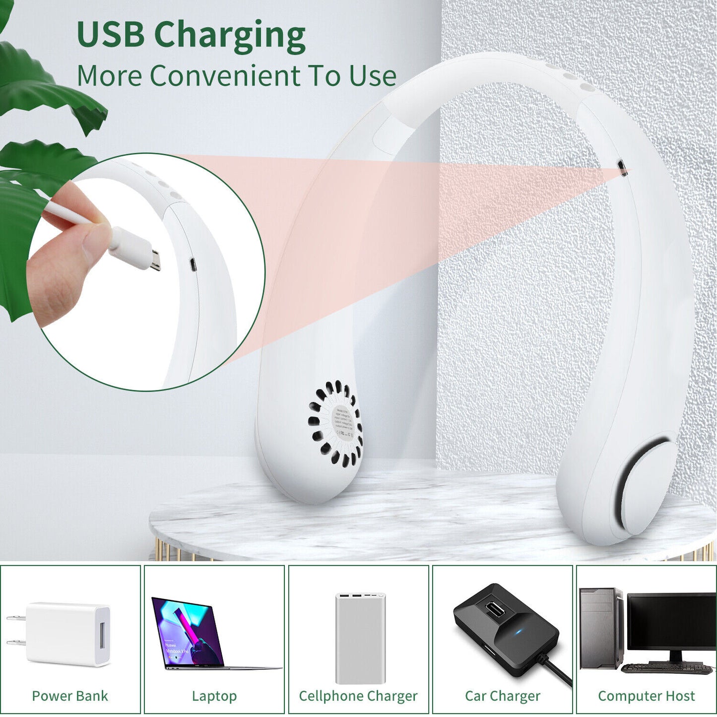 Luxe Divine Collection ~ Portable Hanging Neck Fan Portable Cooling Fan with USB & Rechargeable