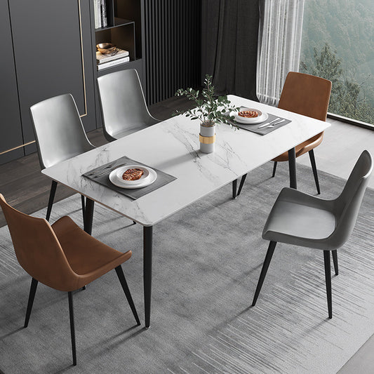Luxe Divine Collection ~ Italian Minimalist Stone Plate Rectangular Dining Table Stone Plate