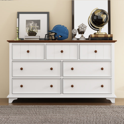 Luxe Divine Collection ~ Wooden Captain Seven-Drawer Dresser For Bedroom, Living Room, Kids' Room, White Walnut