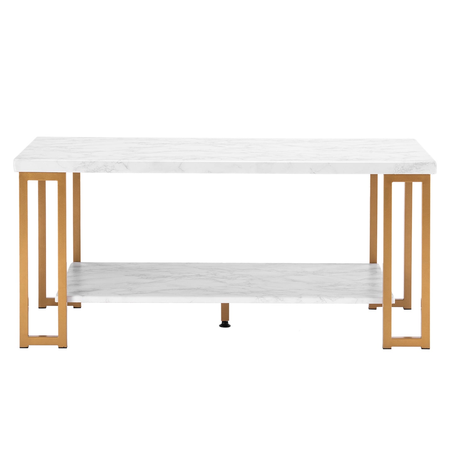 Luxe Divine Collection ~ 106 x 50 x 48cm Rectangular Double Layer Golden Iron Pipe Marble PVC Coffee Table