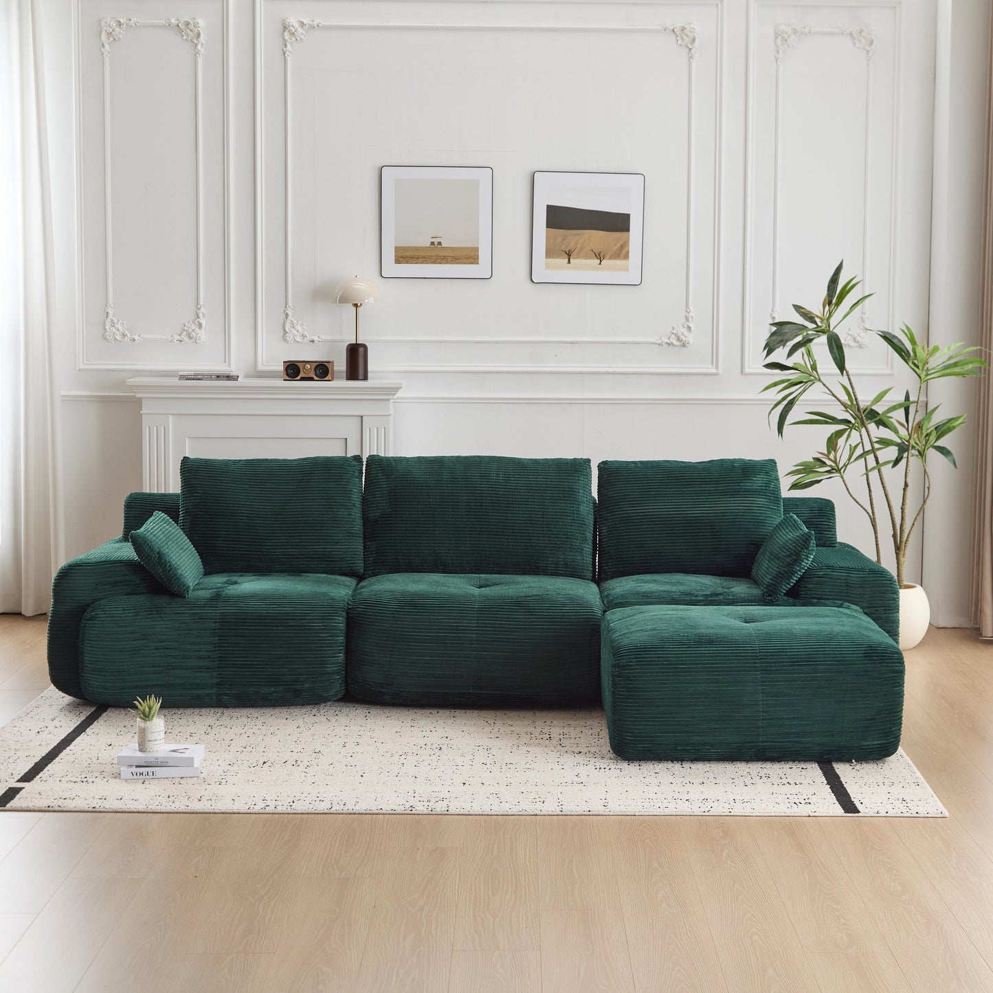 Modern Memory Foam Compressed Sofa,Large Sectional Couches For Living Room,Pet-Friendly Cloud Modular Sectional Sofa,Corduroy Fabric,Extra Deep Loveseat,No Assembly Required,Green