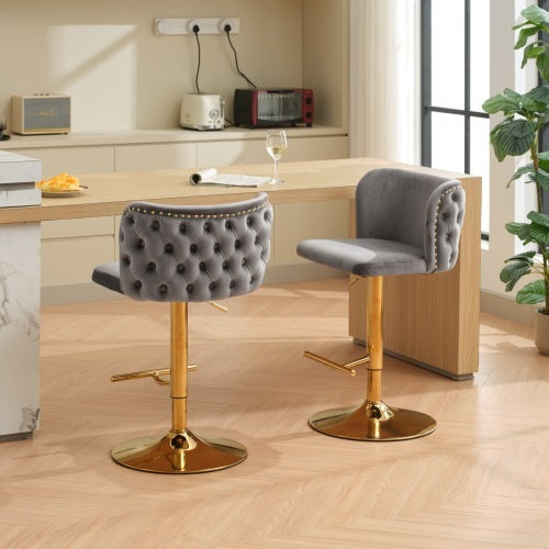 Luxe Divine Collection ~ Furniture,Swivel Barstools Adjusatble Seat Height, Modern PU Upholstered Bar Stools With The Whole Back Tufted, For Home Pub And Kitchen Island, Set of 2